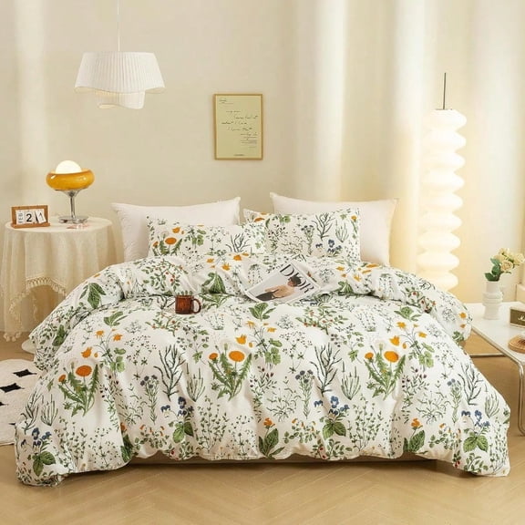 Floral Duvet Cover Sets Queen Size3 Pieces 100 Natural Cotton Floral Pattern 1 Duvet Cover with Zipper and 2 Pillowcases Ultra Soft and Easy Care Breathable Cozy Simple Style Bedding Set