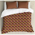 thumbnail image 1 of Floral Duvet Cover Sets, Retro Style Summer Time Flourishes with Geometric Motifs, Bedding Set with 2 Duvet Covers & 4 Pillowcases, 2 Pack Queen Size, Charcoal Grey Multicolor, by Ambesonne, 1 of 7