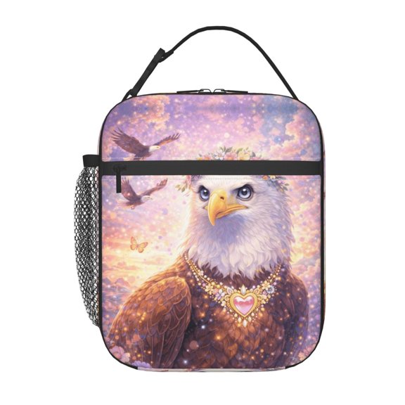 Floral Eagle Heart Lunch Bag Portable Thermal Lunch Box for Men and Women