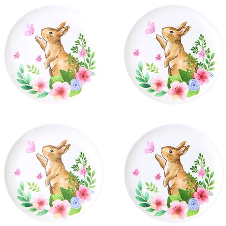 Floral Easter Bunny Tabletop Serving for Entertaining Home Decor - Set of 4 Dessert Plates