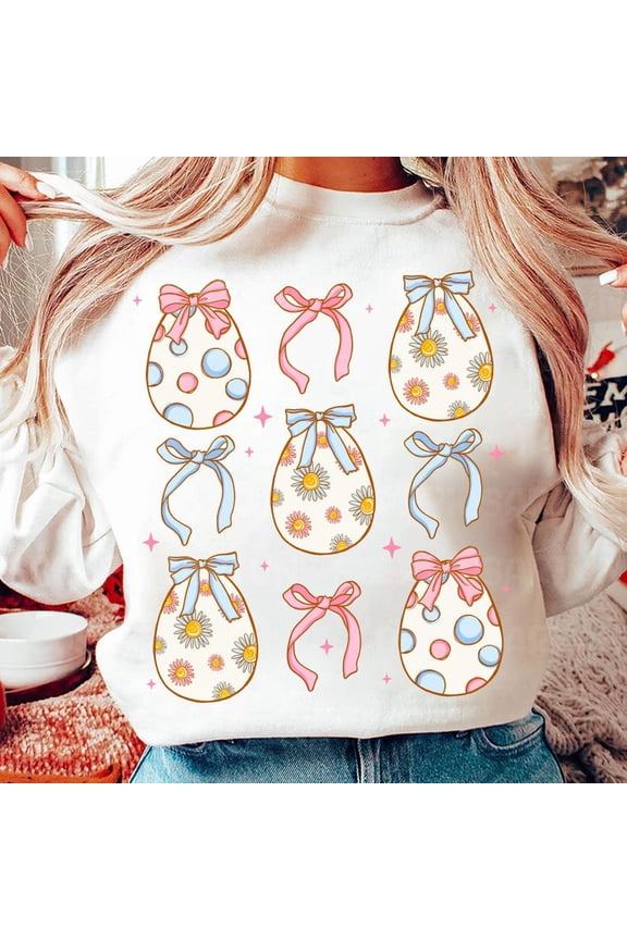 Floral Easter Coquette Sweatshirt, Boho Floral Easter Sweatshirt, Retro Easter Sweatshirt, Easter Bow Sweatshirt, Happy Easter Preppy Sweatshirt