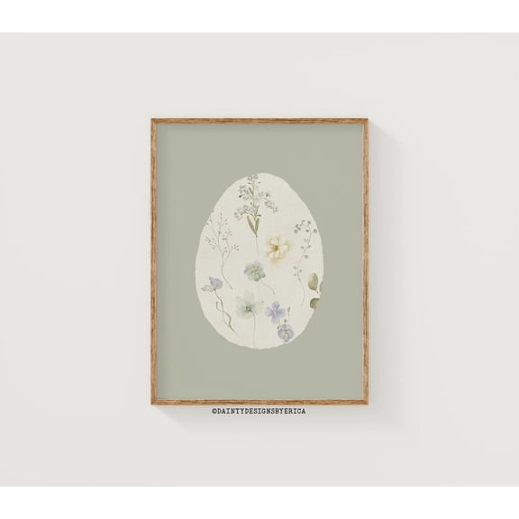 Floral Easter Egg Print: Pastel Spring Decor #1742, Unframed Canvas Size 8x12