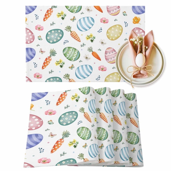 Floral Easter Placemats Set of 12, Colorful Easter Eggs Carrots Pattern Table Mats Washable Heat-Insulation Non-Slip Place Mats for Kitchen Dinner Table Indoor Outdoor Decor,13x19 Inch White