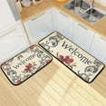 thumbnail image 1 of Floral Edging Beige Kitchen Mat Set of 2 Cushioned Non Slip Rugs for Bedroom Floor Runner Mats, 1 of 7