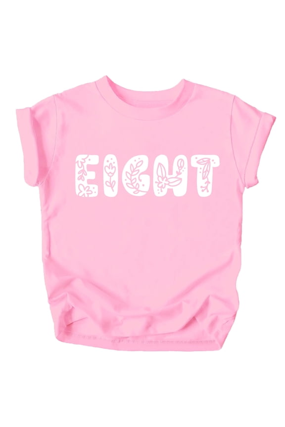 Floral Eight Birthday Shirt for Girls Cute Children's Flower Theme Birthday Party Outfit Pink Shirt Youth Large