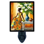 Floral Elegance Night Light   Woman in Bright Sundress with Calla Lilies & Mango Still Life   Includes Free Switchable Insert