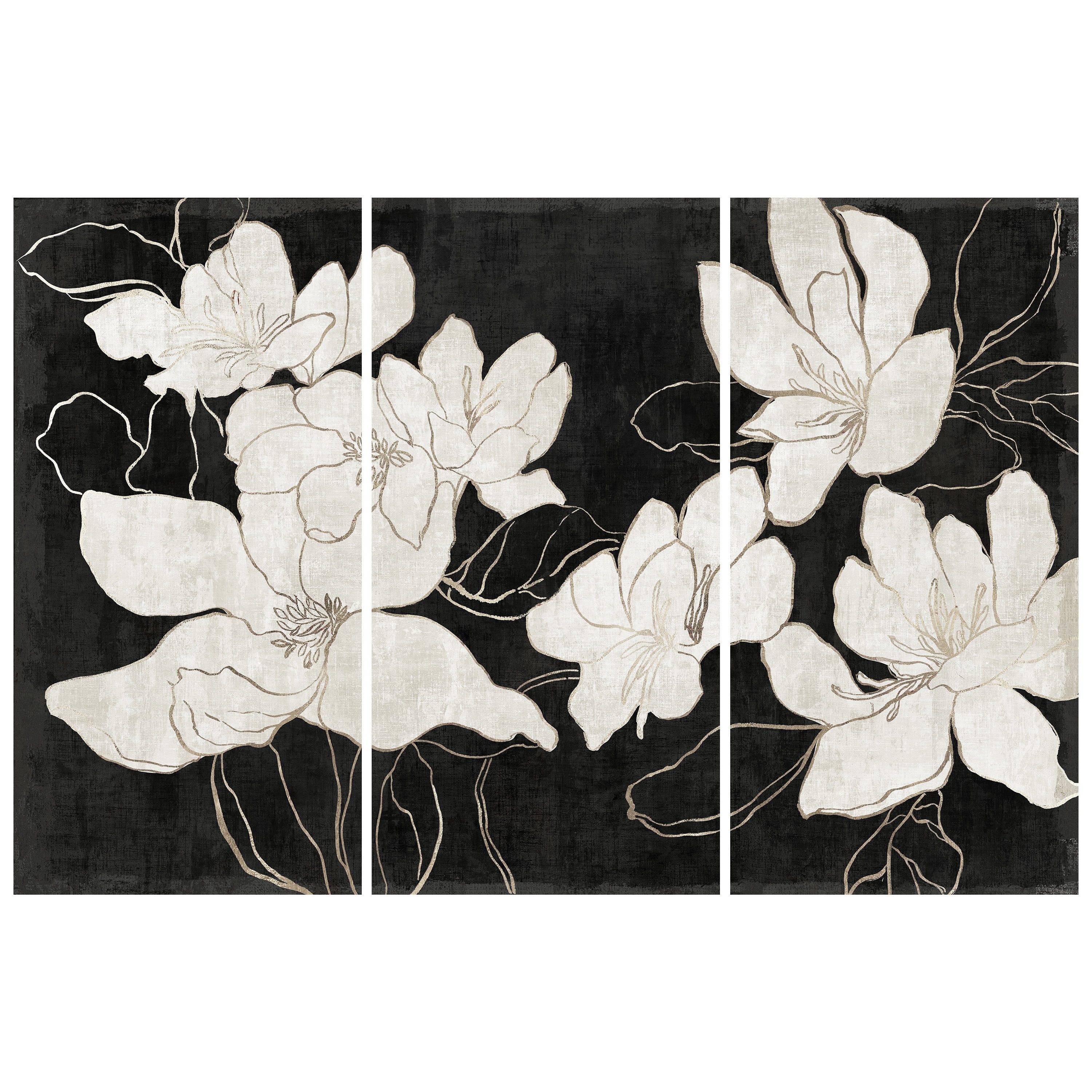 "Floral Elegance Trio" White Flower Frameless Free Floating Reverse Printed Tempered Glass Wall Art