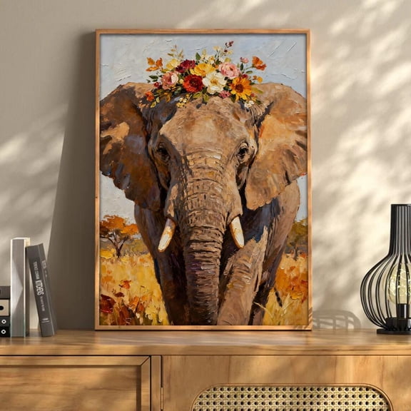 Floral Elephant Art Safari Animal Style Poster Home Decor, 8x12 UNFRAMED