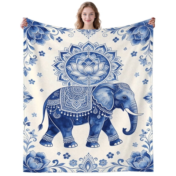 Floral Elephant Blanket Gifts for Women Men Adults Elephant Lovers Soft Lightweight Blue Elephants Throw Blankets for Bedding Office Decor Birthday Gifts 50×40 Inch