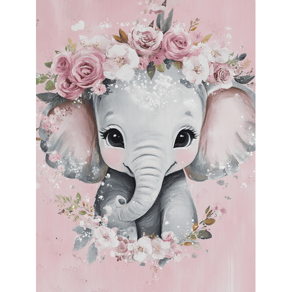Floral Elephant Canvas Wall Art Suitable for Living Room Bedroom Nursery Bathroom and Office Decoration.