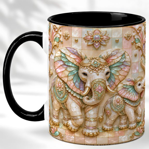 Floral Elephant Coffee Mug, Pastel Elephant Family Mug, Ceramic Cup