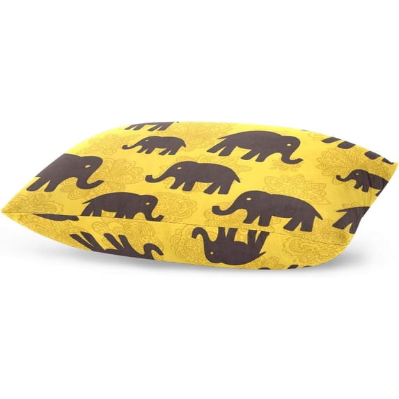 Floral and Elephants Velvet Oblong Lumbar Plush Throw Pillow Cover/Shams Cushion Case - 20x26in - Decorative Invisible Zipper Design for Couch Sofa Pillowcase Only