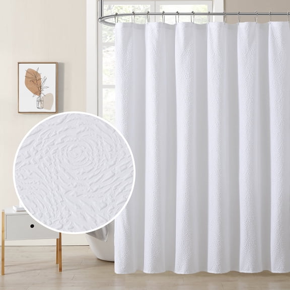 Floral Embossed Fabric Shower Curtain 72x72 All White Solid