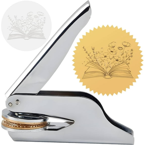 Floral Embossed Stamp Book Ex Libris Library 1.6in Stainless Seal Stamper Hand Held Embosser Bookish Teacher Notary