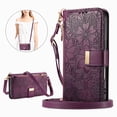 thumbnail image 1 of Floral Embossed Zipper Wallet Case for Samsung Galaxy A05, Soft TPU and PU Leather with Lanyard & Card Slots & Kickstand & Magnetic Clasp, Shockproof Drop Protective Rugged Case Cover, Purple, 1 of 11