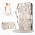 thumbnail image 1 of Floral Embossed Zipper Wallet Case for Samsung Galaxy A05, Soft TPU and PU Leather with Lanyard & Card Slots & Kickstand & Magnetic Clasp, Shockproof Drop Protective Rugged Case Cover, Beige, 1 of 11