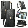 thumbnail image 1 of Floral Embossed Zipper Wallet Case for Samsung Galaxy A35, Soft TPU and PU Leather with Lanyard & Card Slots & Kickstand & Magnetic Clasp, Shockproof Drop Protective Rugged Case Cover, Black, 1 of 13