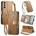 thumbnail image 1 of Floral Embossed Zipper Wallet Case for Samsung Galaxy S25 Plus, Soft TPU and PU Leather with Lanyard & Card Slots & Kickstand & Magnetic Clasp, Shockproof Drop Protective Rugged Case Cover, Brown, 1 of 13