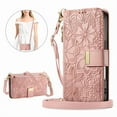 thumbnail image 1 of Floral Embossed Zipper Wallet Case for iPhone 16e, Soft TPU and PU Leather with Lanyard & Card Slots & Kickstand & Magnetic Clasp, Shockproof Drop Protective Rugged Case Cover, Rosegold, 1 of 11