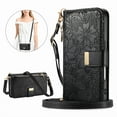 thumbnail image 1 of Floral Embossed Zipper Wallet Case for iPhone 16e, Soft TPU and PU Leather with Lanyard & Card Slots & Kickstand & Magnetic Clasp, Shockproof Drop Protective Rugged Case Cover, Black, 1 of 11