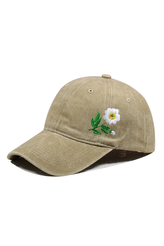Floral Embroidered Baseball Cap,Washed Cotton Dad Hat,Adjustable Casual Cap,Elegant Floral Embroidered Baseball Cap Washed Cotton Adjustable Soft Breathable Casual Peaked Hat for Outdoor,Khaki