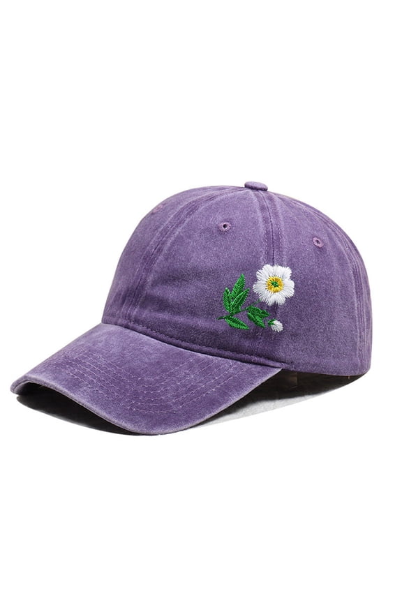 Floral Embroidered Baseball Cap,Washed Cotton Dad Hat,Adjustable Casual Cap,Elegant Floral Embroidered Baseball Cap Washed Cotton Adjustable Soft Breathable Casual Peaked Hat for Outdoor,Purple