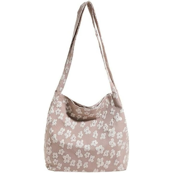 Floral Embroidered Canvas Tote Bag for Women Large Aesthetic Floral Hobo Shoulder Bag Everything Tote Bag for Travel