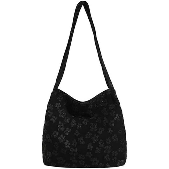 Floral Embroidered Canvas Tote Bag for Women Large Aesthetic Floral Hobo Shoulder Bag Everything Tote Bag for Travel