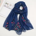 thumbnail image 1 of Floral Embroidered Chiffon Scarf, Silk-Like Lightweight Wrap Shawl with UPF Sun Protection for Spring, Summer, Beach, and Travel, Bohemian Fashion Accessory-Navy, 1 of 3