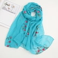 thumbnail image 1 of Floral Embroidered Chiffon Scarf, Silk-Like Lightweight Wrap Shawl with UPF Sun Protection for Spring, Summer, Beach, and Travel, Bohemian Fashion Accessory-Sky Blue, 1 of 3