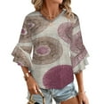 thumbnail image 1 of Floral Embroidered Cream Fabric Women's V-Neck Blouse With 3/4 Ruffled Bell Sleeves Casual Top Ladies Blouses, 1 of 7