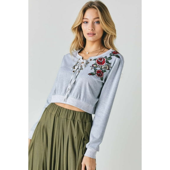 Floral Embroidered Cropped Sweatshirt