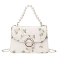 thumbnail image 1 of White PU Floral Vine Handbag for Women, Pearl Handle Crossbody Purse, Elegant Dressy Party Wedding Shoulder Bag, 1 of 6