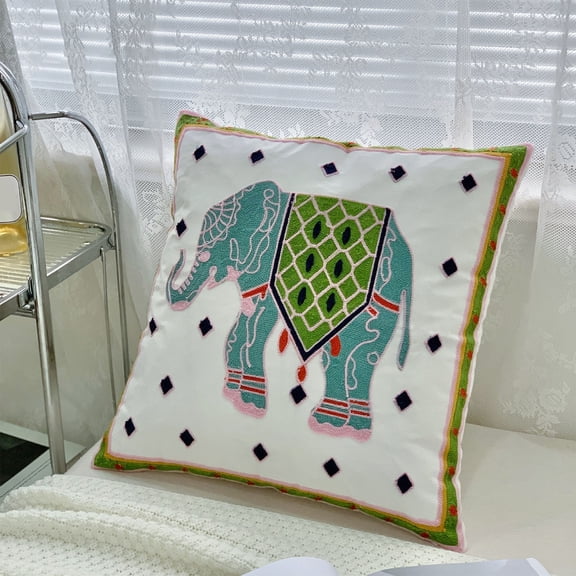 Floral Embroidered Decorative Throw Pillow Cover, Vintage Farmhouse Cottage Embroidery Knit Pattern, 100% Cotton Cushion Case for Sofa Couch Living Room (Aqua Teal Green)