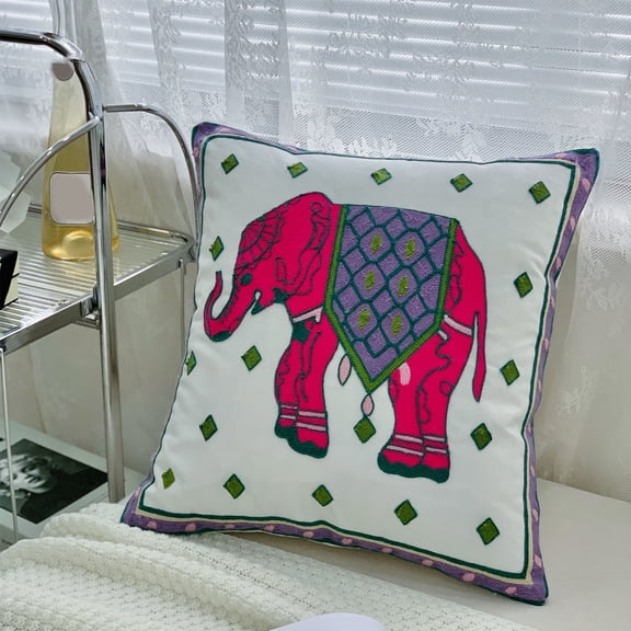 Floral Embroidered Decorative Throw Pillow Cover, Vintage Farmhouse Cottage Embroidery Knit Pattern, 100% Cotton Cushion Case for Sofa Couch Living Room (Aqua Teal Green)