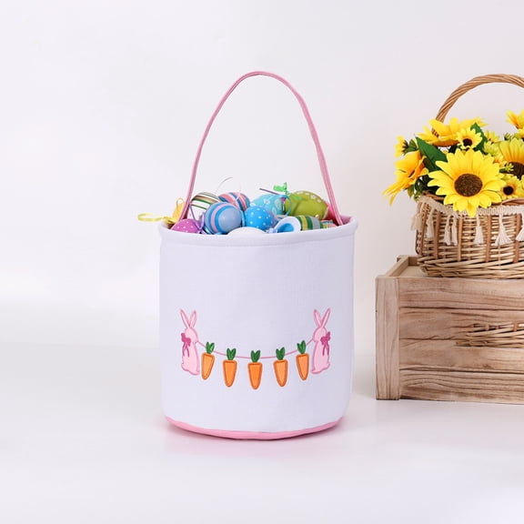 Floral Embroidered Easter Basket with Liner - Ruffled Treat Container for Egg Hunt Storage, Party Decor and Candy Display, Spring Holiday Tabletop Organizer