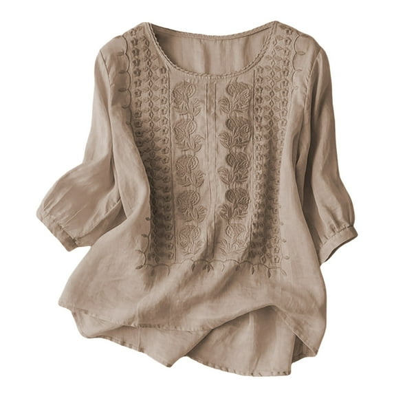 Floral Embroidered Neck Detail Women's T-Shirt Casual Summer Daily Wear Pure Color Design Top
