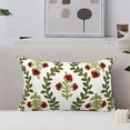 thumbnail image 1 of Floral Embroidered Summer Lumbar Decorative Throw Pillow Cover 12"x 20", Farmhouse Cottage Red Flowers Green Leaves Patterned Cotton Canvas Cushion Case for Sofa Couch Bed Living Room Decor, 1 of 7