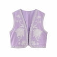 thumbnail image 1 of Floral Embroidered Vest Women Retro Open Front Sleeveless Cardigan Boho Ethnic Style Fashion Crop Tops, Purple, S, 1 of 2
