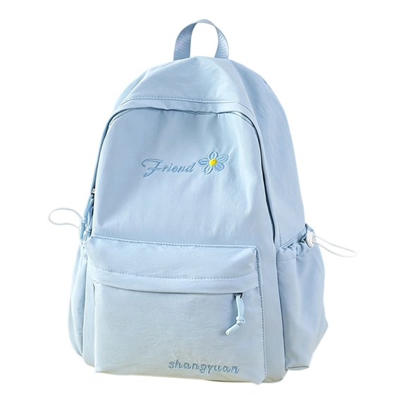 Floral Embroidery Backpack 17 In Large Capacity Nylon Lightweight Daypack, Multi-Pocket Casual Rucksack for Campus,