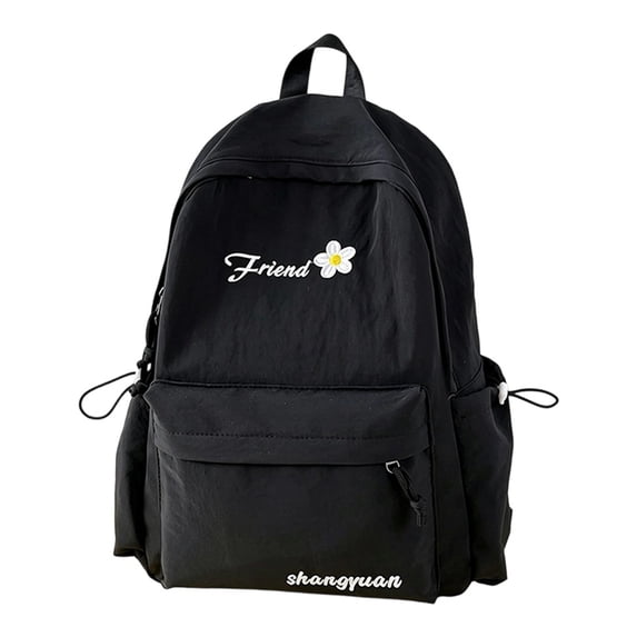 Floral Embroidery Backpack 17 In Large Capacity Nylon Lightweight Daypack, Multi-Pocket Casual Rucksack for Campus,