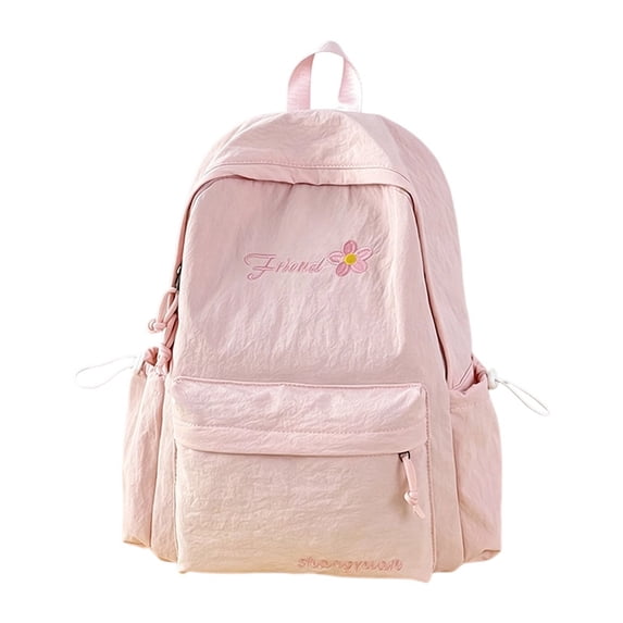 Floral Embroidery Backpack 17 In Large Capacity Nylon Lightweight Daypack, Multi-Pocket Casual Rucksack for Campus,