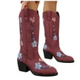 thumbnail image 1 of Floral Embroidery Cowboy Boots for Women Chunky Heel Pointed Toe Riding Mid Calf Boots Pull on Booties, 1 of 8