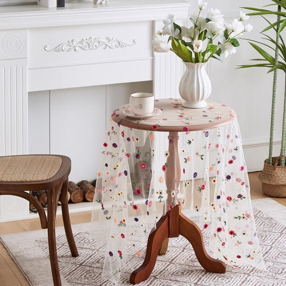 Floral Embroidery Lace Tablecloth Colorful Embroidered Lace Table Cover Overlay for Party Wedding Kitchen Dining Home Decorations (Colorful, 130*100cm)