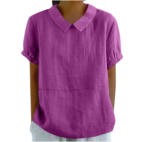 Floral Embroidery Linen Shirts for Women 3/4 Sleeve Round Neck Babydoll Tops Trendy Summer Retro Mexican Blouses