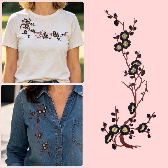 Floral Embroidery Patch, Vintage Iron On Embroidered Applique for Clothing Jackets Bags DIY Decoration and Repair