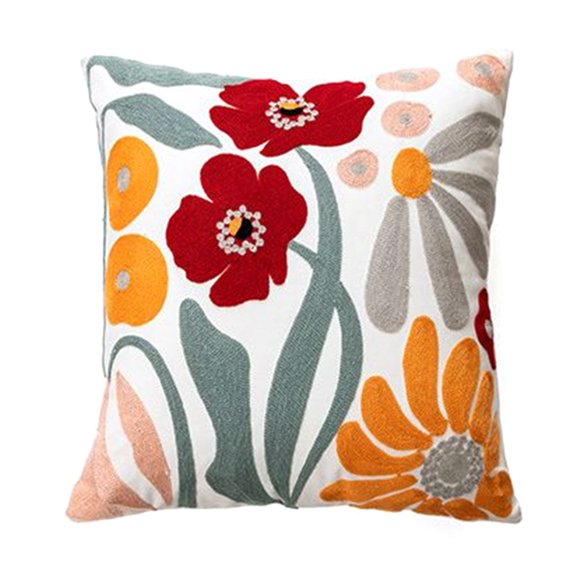 Floral Embroidery Pillow Cover Soft Pillowcase 18x18inch Cushion Covers Decor