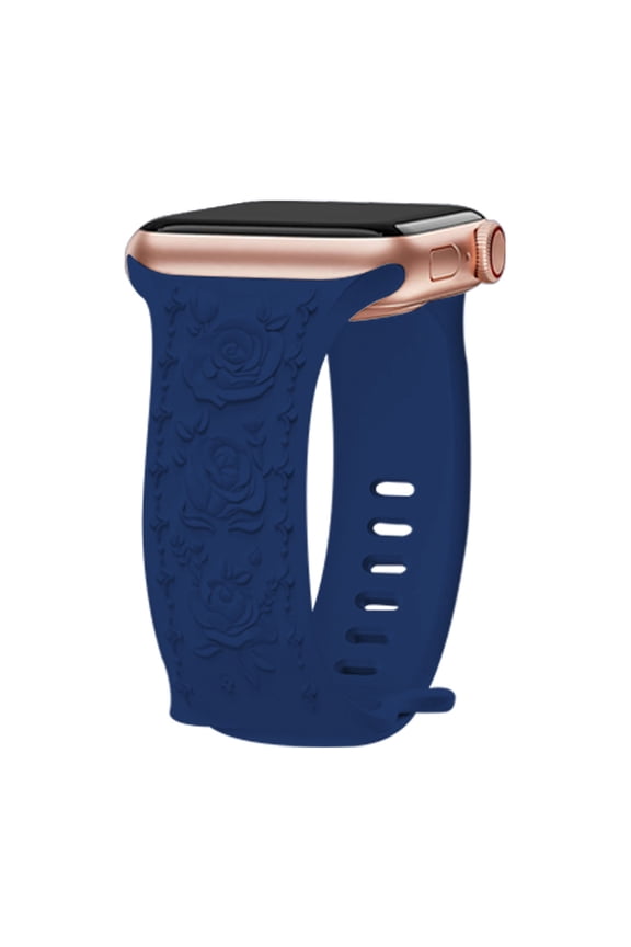 Floral Engraved Bands Compatible with Apple Watch 10 9 8 7 6 5 4 3 2 1 SE Bands for Women & Men, Soft Silicone Cute Flower Pattern Sport Strap for iWatch Series 38/40/41/42mm(S10), Darkblue