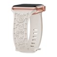thumbnail image 1 of Floral Engraved Bands Compatible with Apple Watch 10 9 8 7 6 5 4 3 2 1 Ultra 1&2 SE Bands for Women & Men, Soft Silicone Cute Flower Pattern Sport Strap for iWatch Series 42/44/45/46/49mm, Starhight, 1 of 9