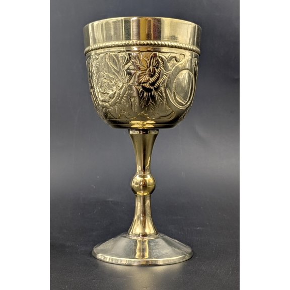 Floral Engraved Brass Religious Chalice Sacred Goblet with Velvet Box for Ceremonies